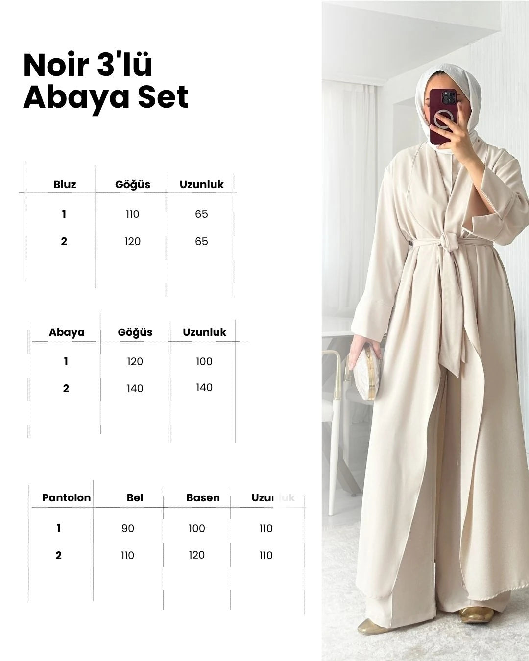 Noir 3'lü Abaya Set - Bej