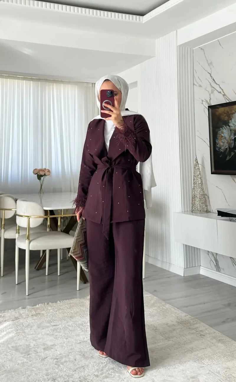 Shiny Ceket Pantolon Takım - Bordo