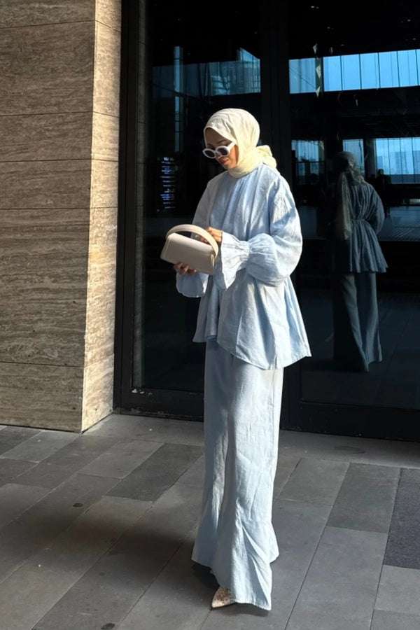 Hande Tunik Pantolon Takım - Bebe Mavisi