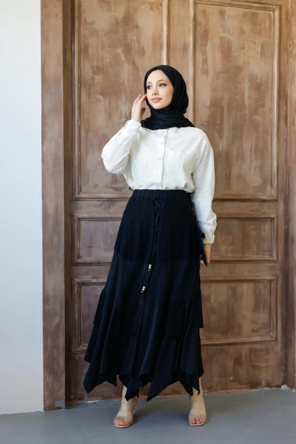 Asimetrik Desen Etek - Siyah