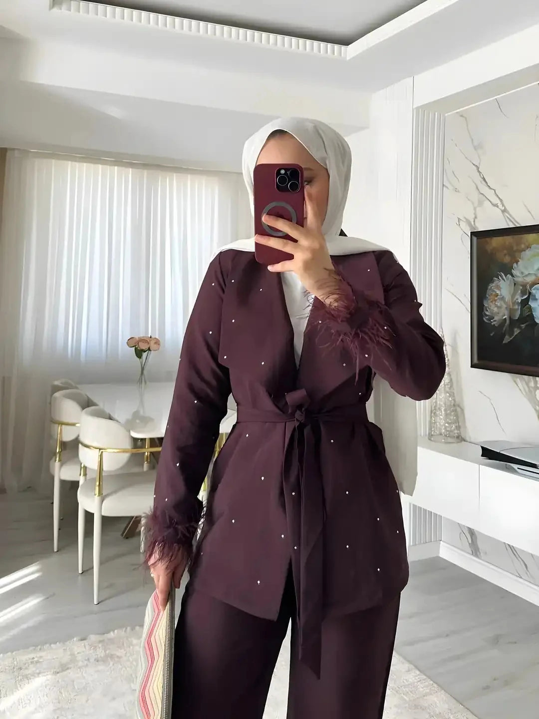 Shiny Ceket Pantolon Takım - Bordo