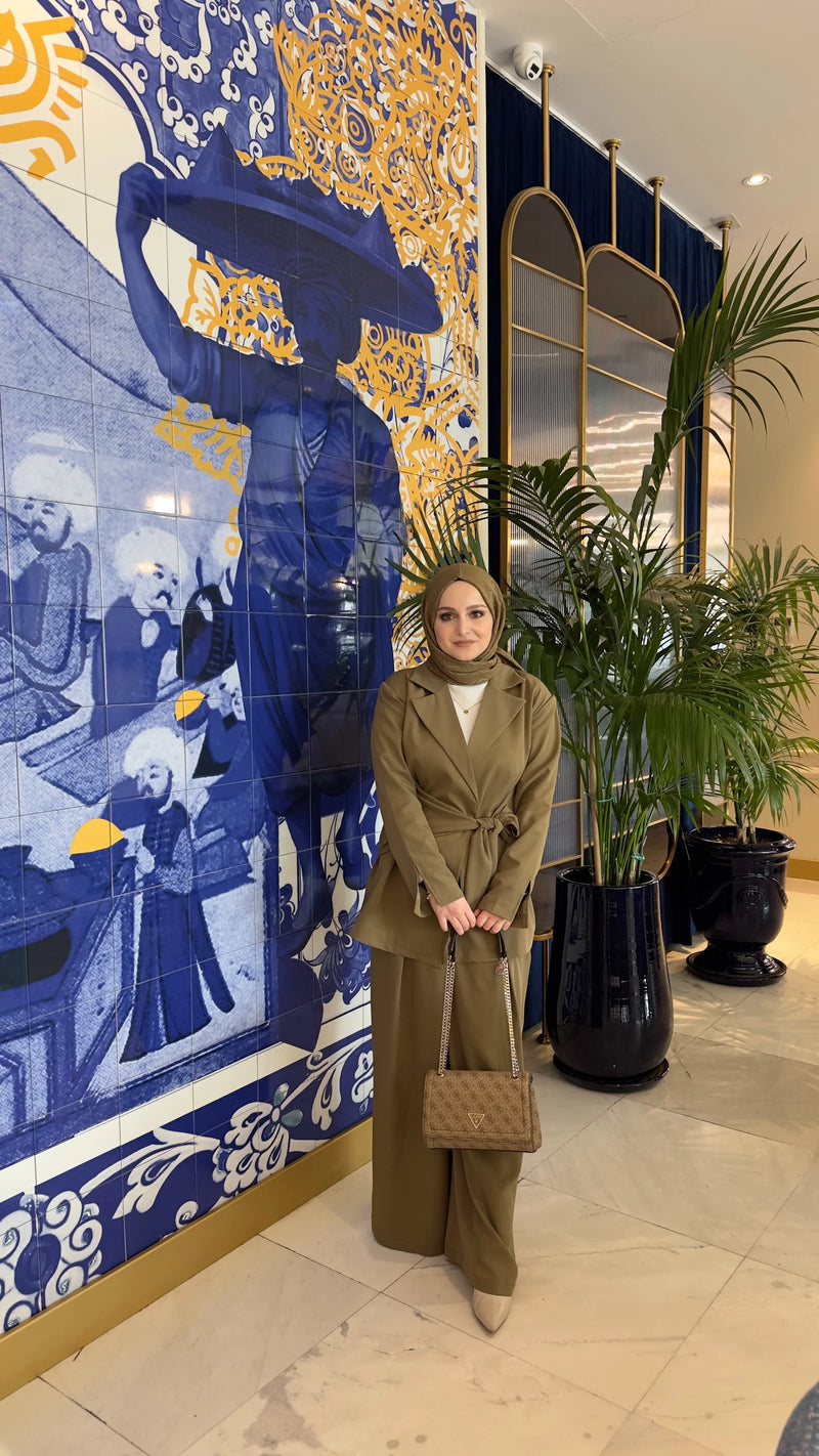 Bağlama Detay Blazer Ceket Pantolon Takım - Haki