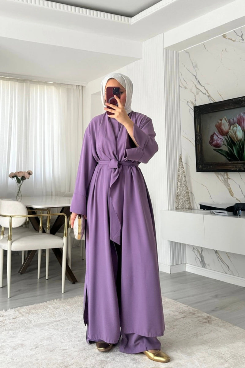 Noir 3'lü Abaya Set - Lavanta