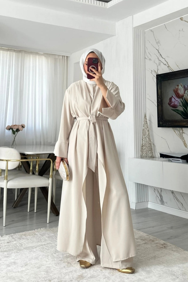 Noir 3'lü Abaya Set - Bej