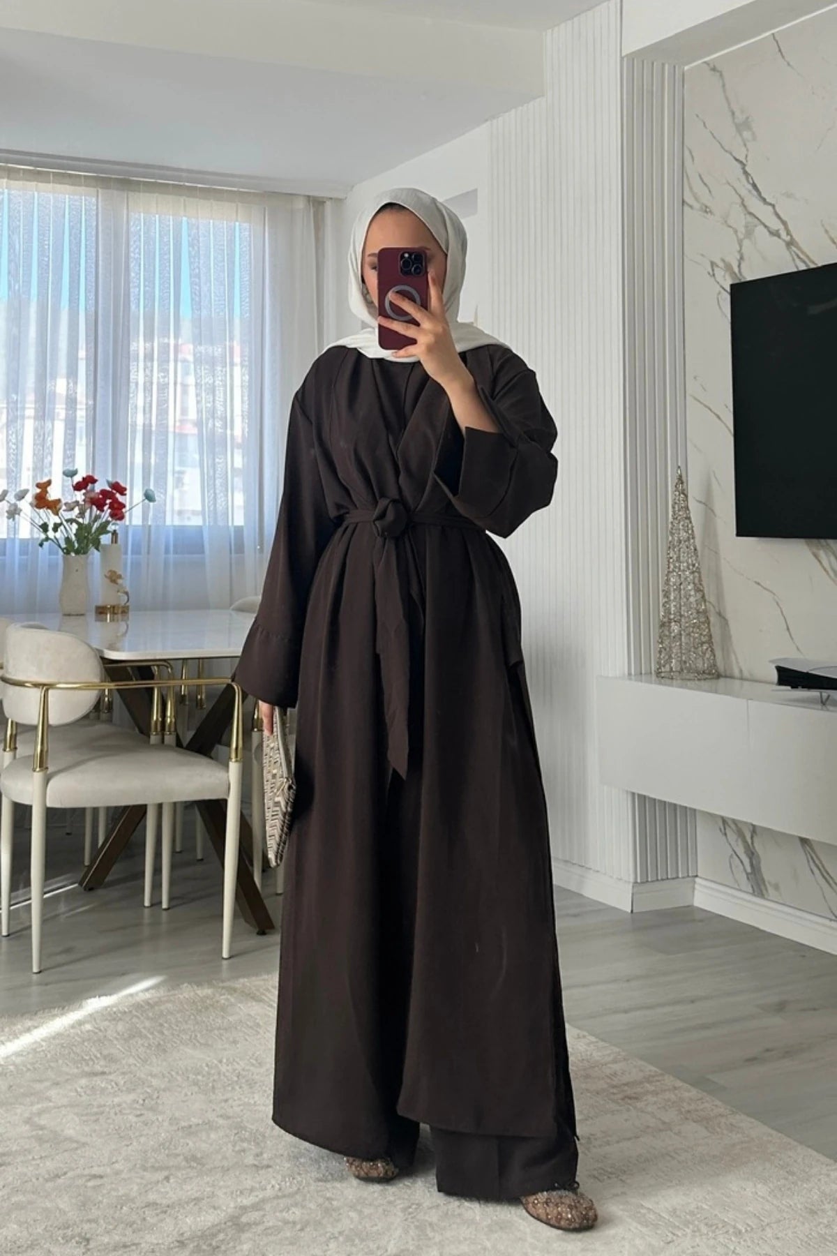 Noir 3'lü Abaya Set - Acı Kahve