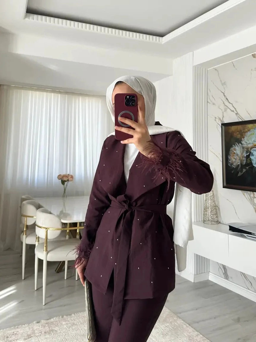 Shiny Ceket Pantolon Takım - Bordo