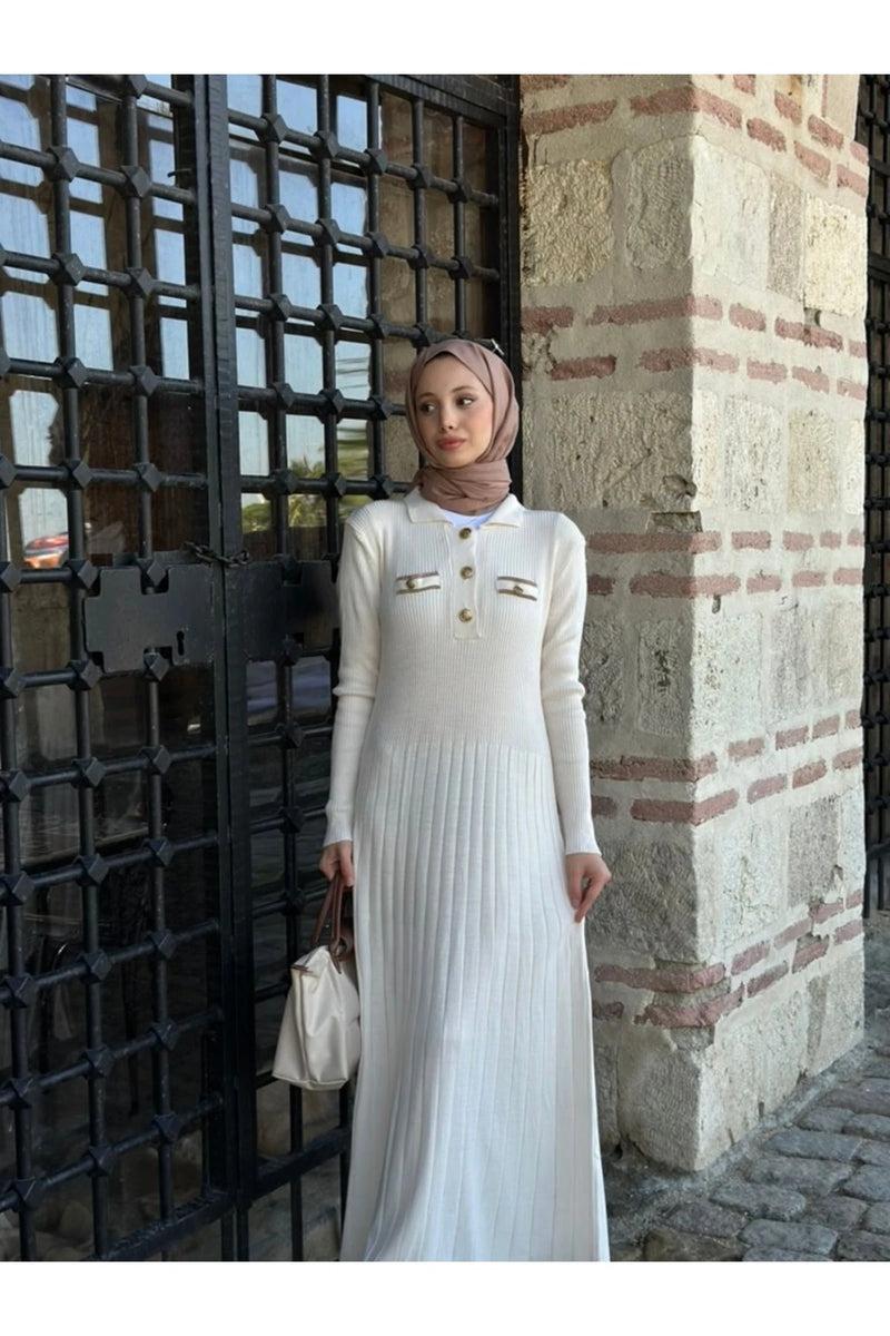 Gize Triko Elbise - Ekru
