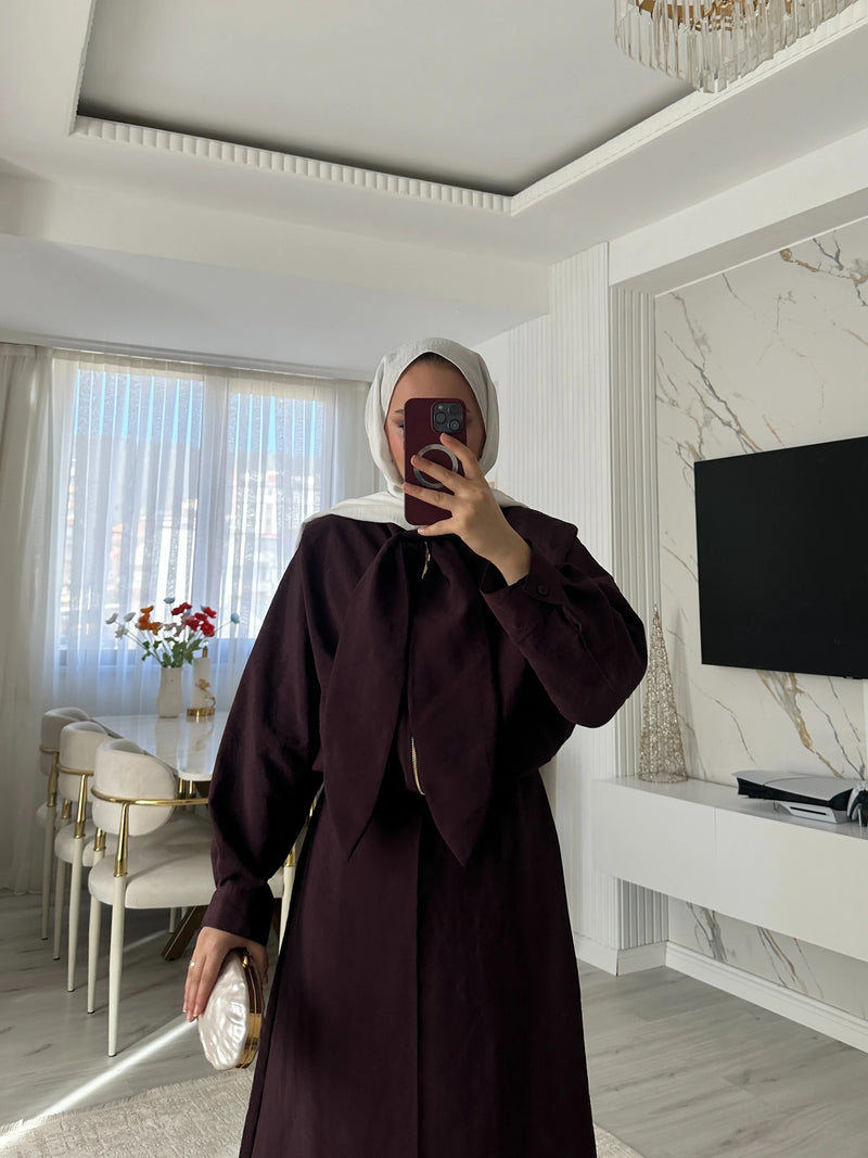 Gloria Bağlama Detay Modal Elbise - Bordo