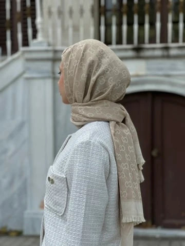 Desenli Kaşmir Şal - Bal Köpüğü
