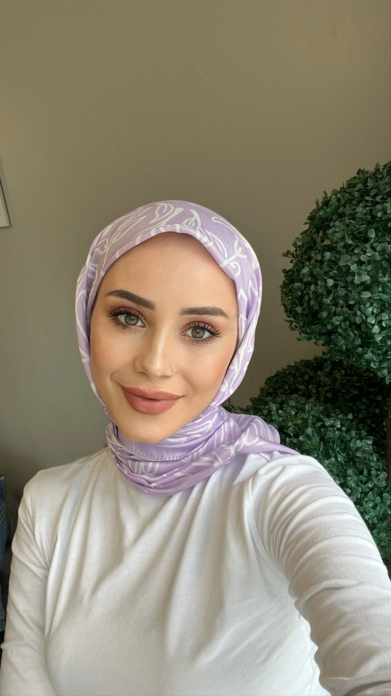 Yaprak Desenli Kare Eşarp - Lila