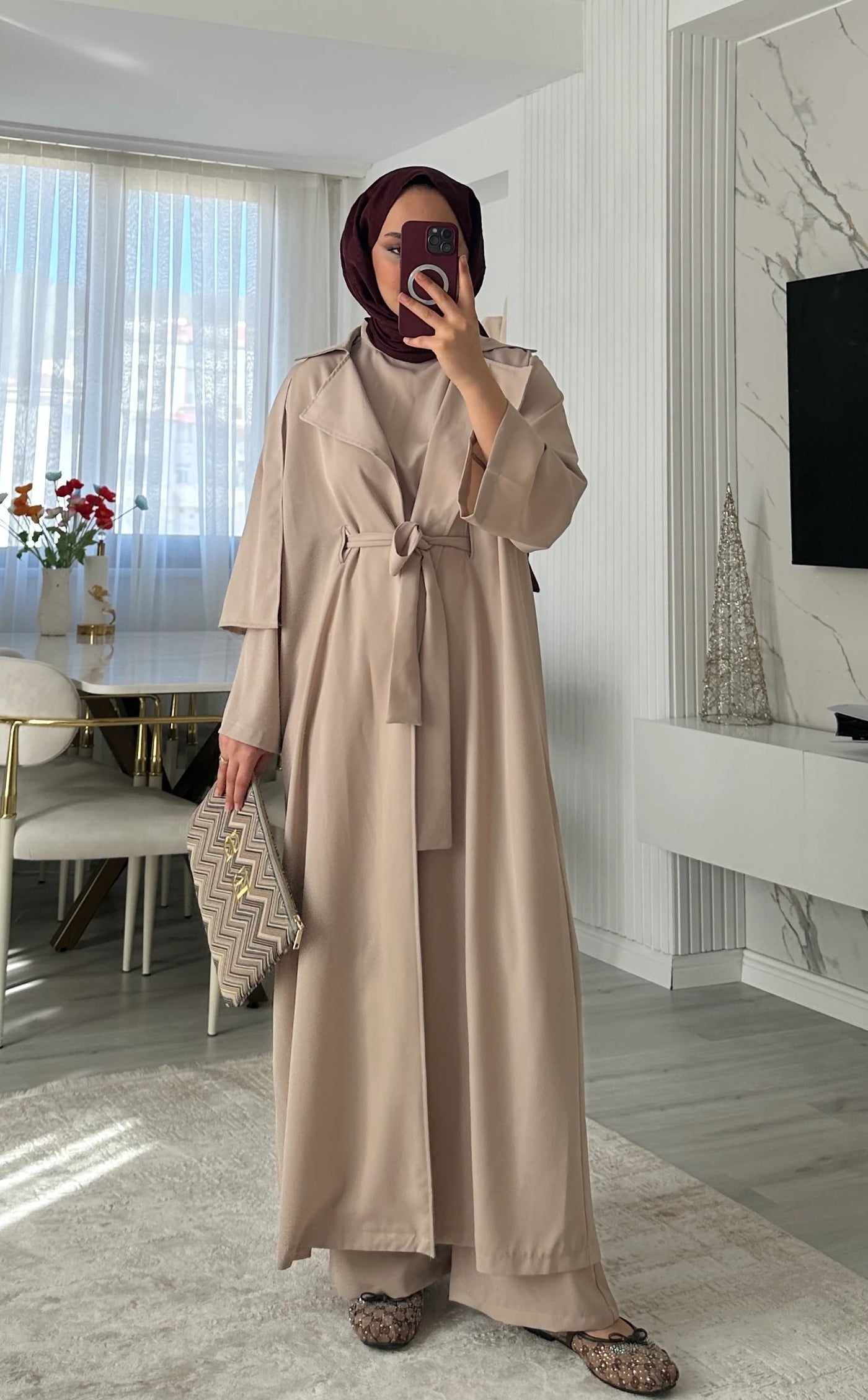Adria 3'lü Abaya Set - Bej