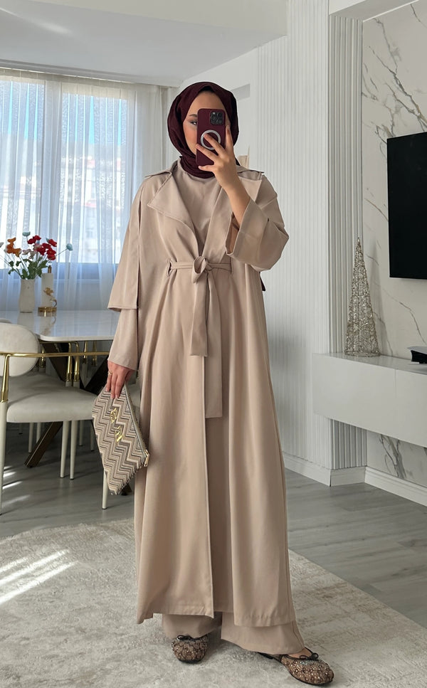 Adria 3'lü Abaya Set - Bej