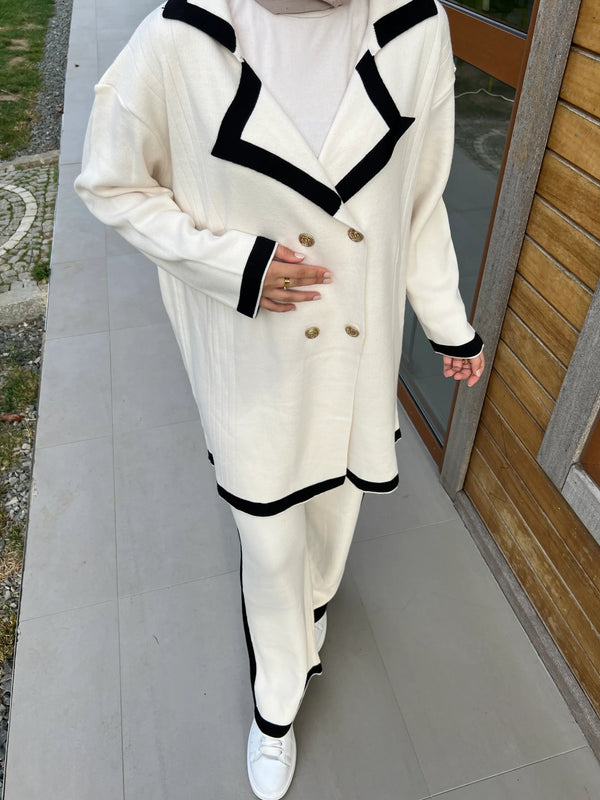 İkili Blazer Triko Takım - Ekru