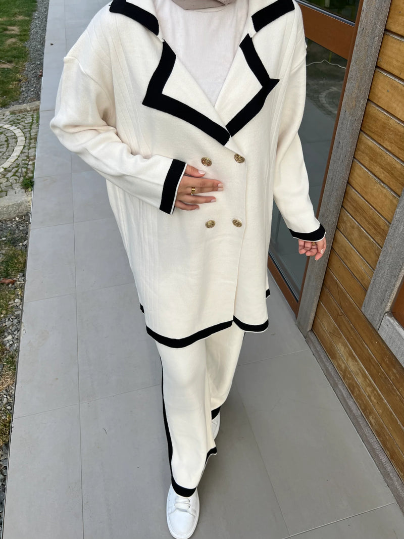 İkili Blazer Triko Takım - Ekru