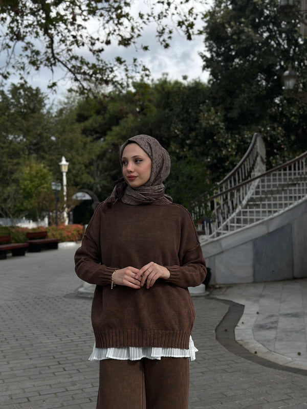 Desenli Kaşmir Şal - Kahverengi