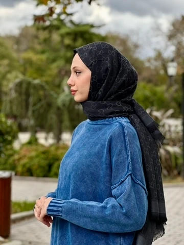 Desenli Kaşmir Şal - Siyah
