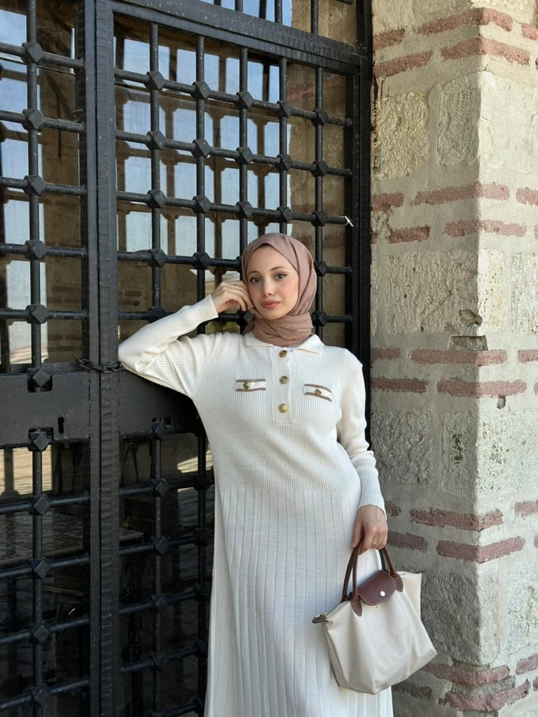 Gize Triko Elbise - Ekru