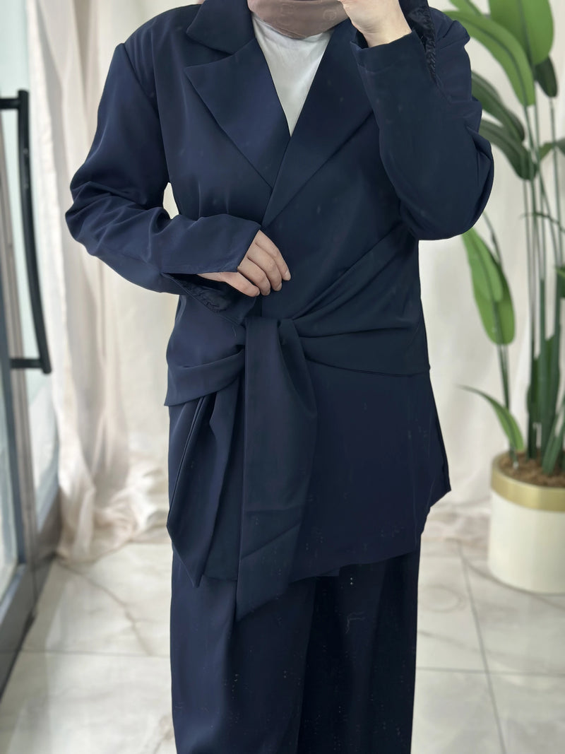 Bağlama Detay Blazer Ceket Pantolon Takım - Lacivert