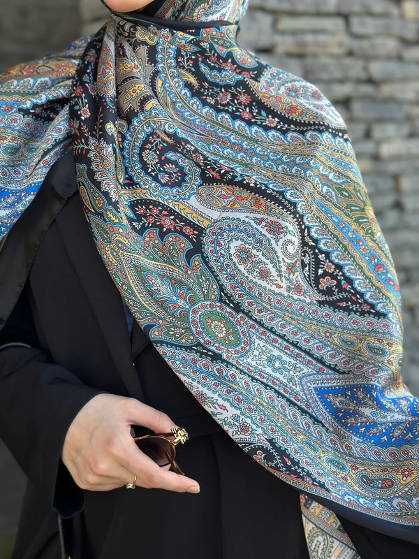 Retro Desen Soft Şal - Siyah