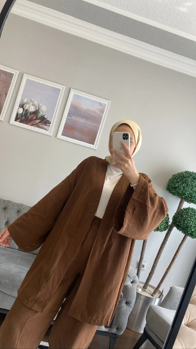 Kahve Şalvar Kimono Takım