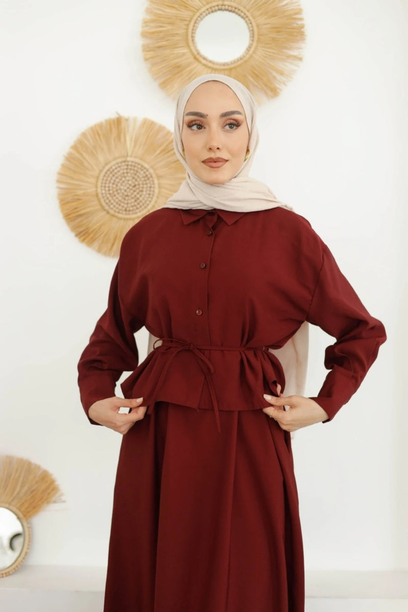 Modal Gömlekli Elbise - Bordo