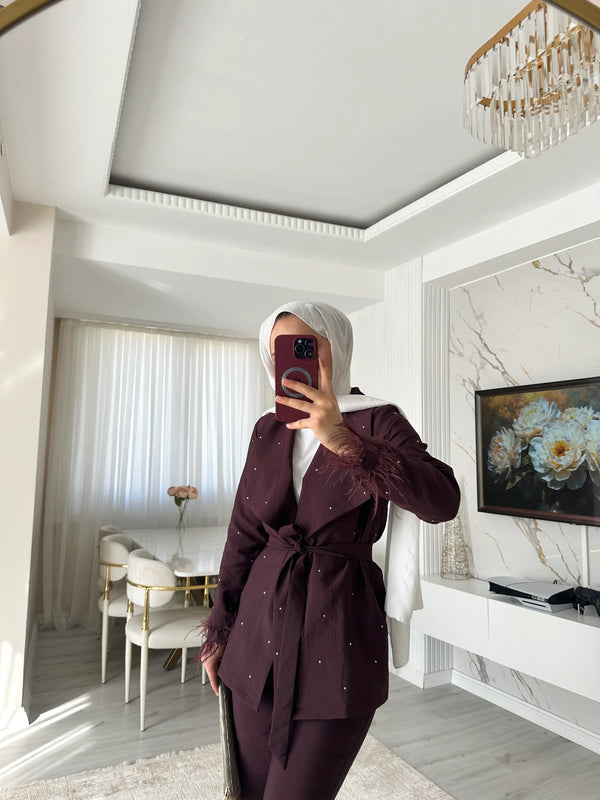 Shiny Ceket Pantolon Takım - Bordo