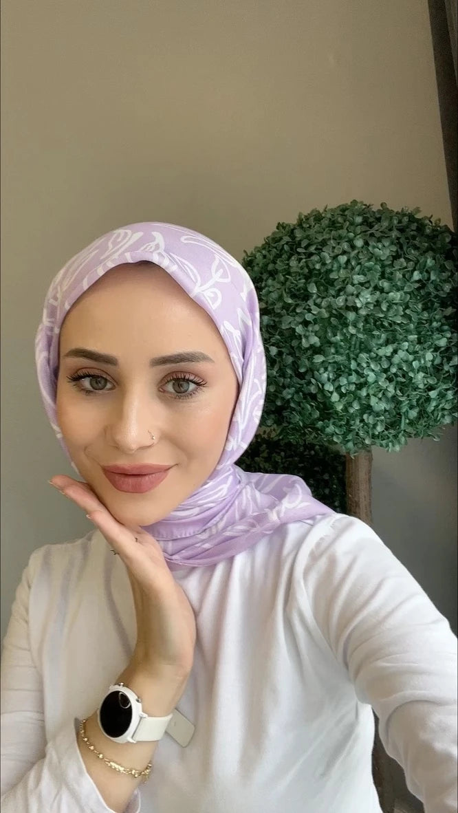 Yaprak Desenli Kare Eşarp - Lila