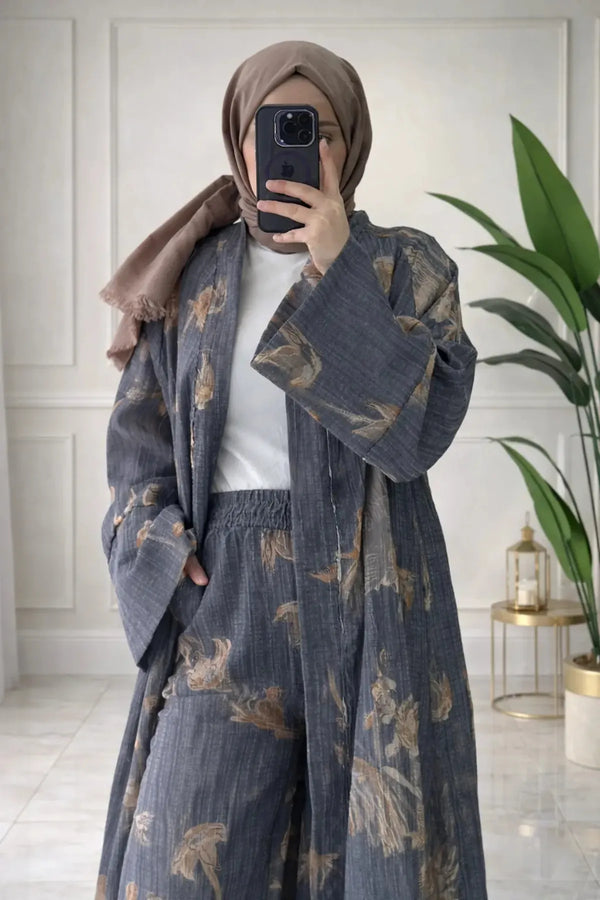 Bahar İkili Kimono Takım - Gri