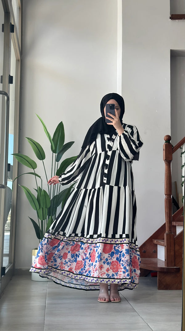 Zebra Viskon Elbise - Çok Renkli