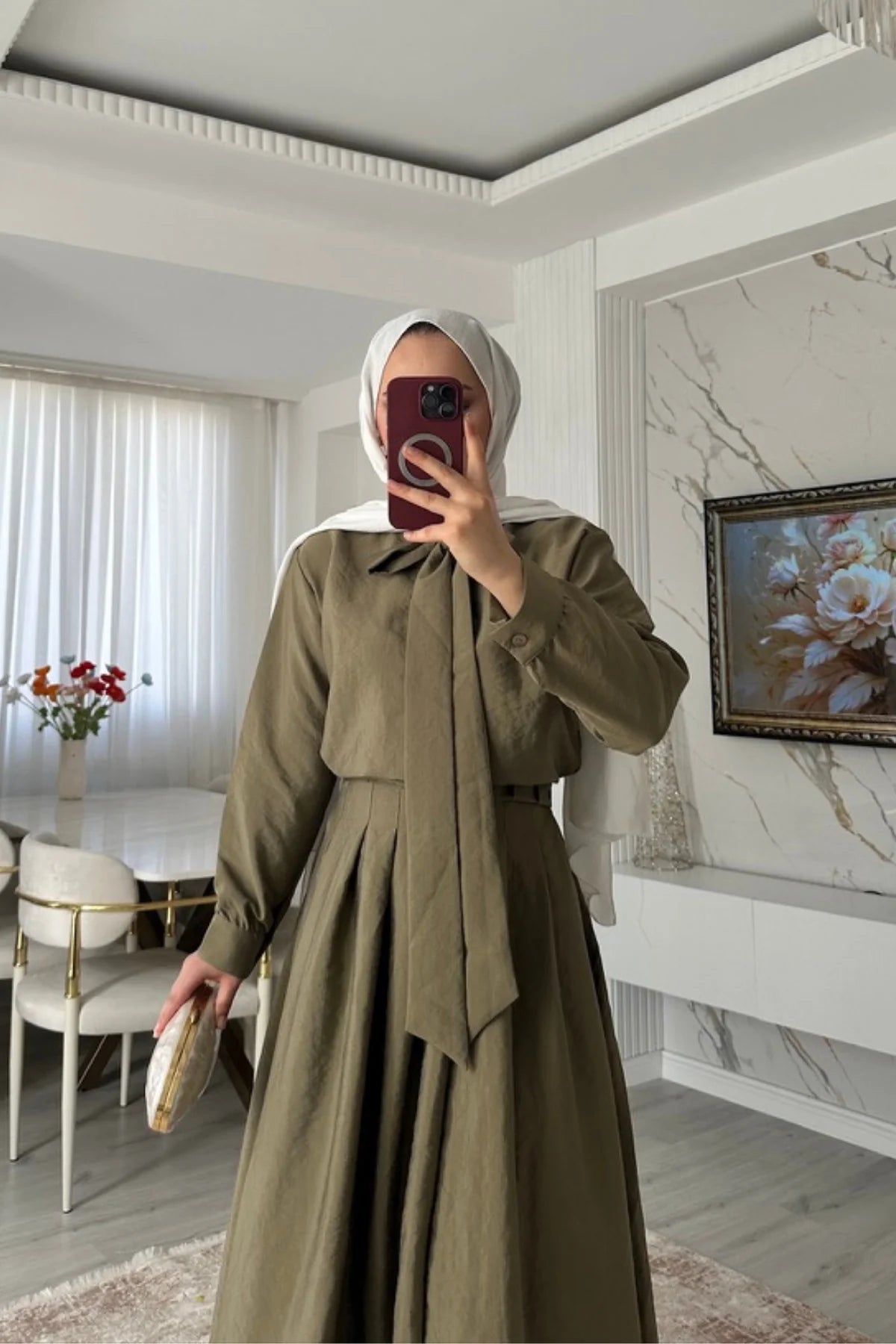 Hafsa Bluz Etek Takım - Haki