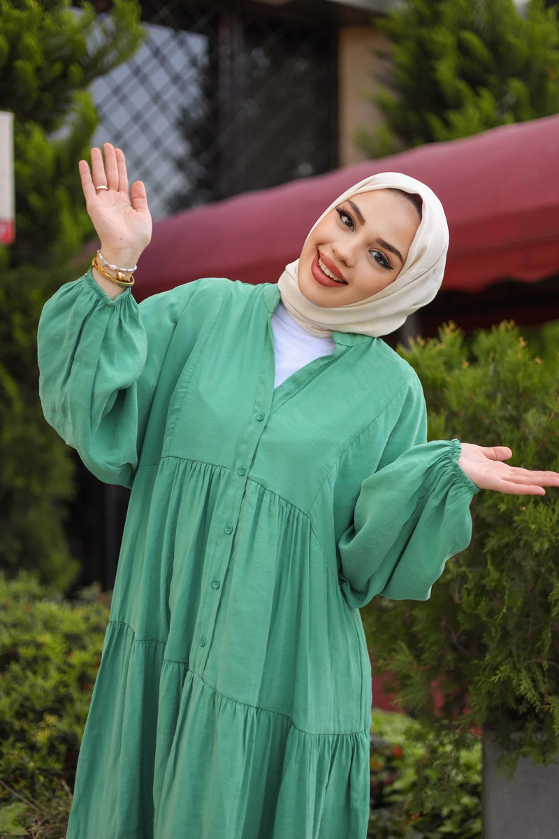 Yasmin Viskon Elbise - Yeşil