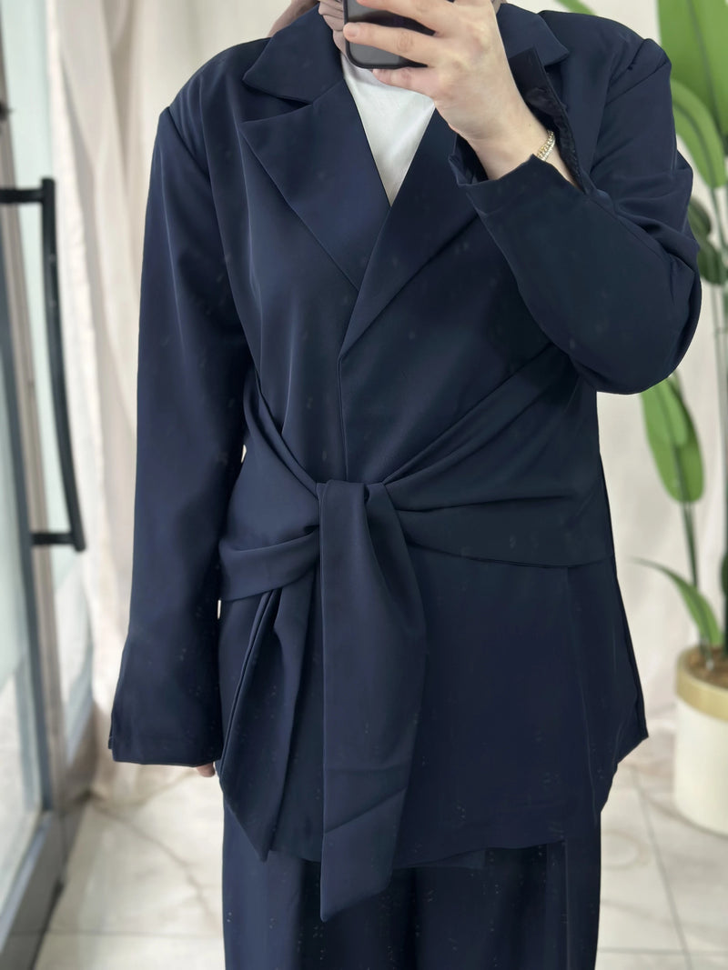 Bağlama Detay Blazer Ceket Pantolon Takım - Lacivert