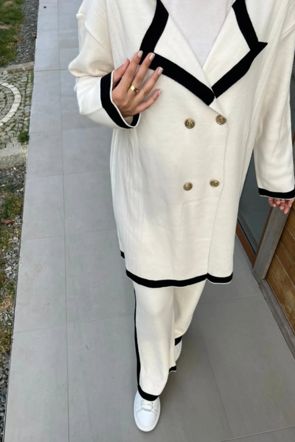 İkili Blazer Triko Takım - Ekru