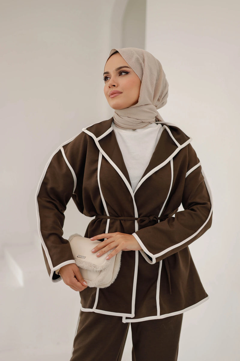 Biyeli Ceket Pantolon Takım - Kahverengi
