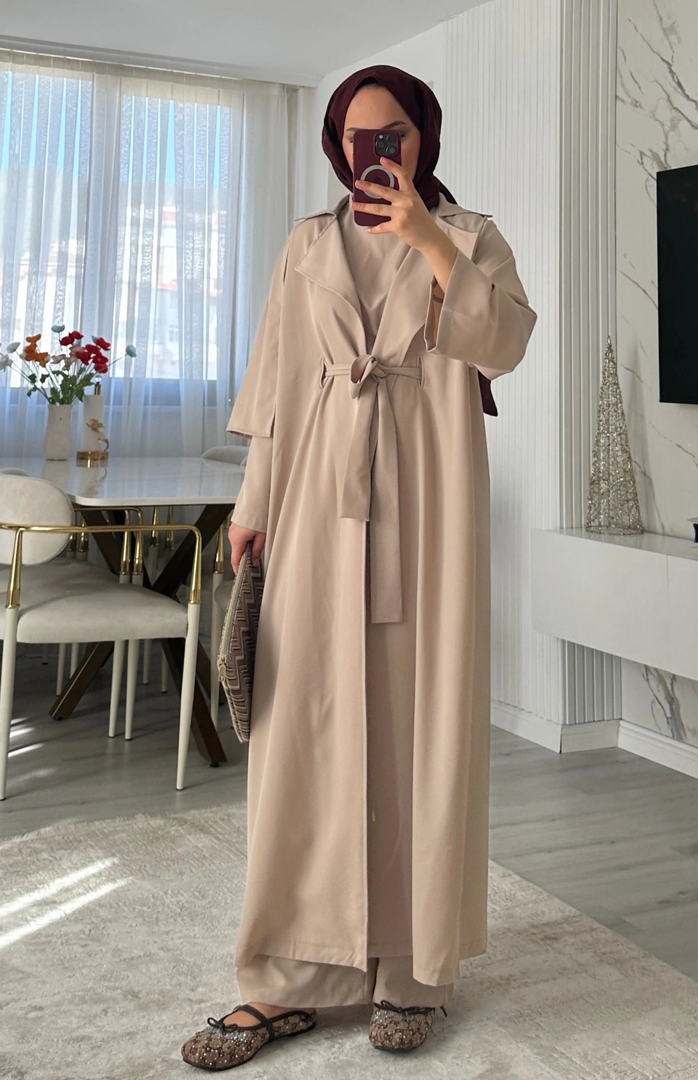 Adria 3'lü Abaya Set - Bej