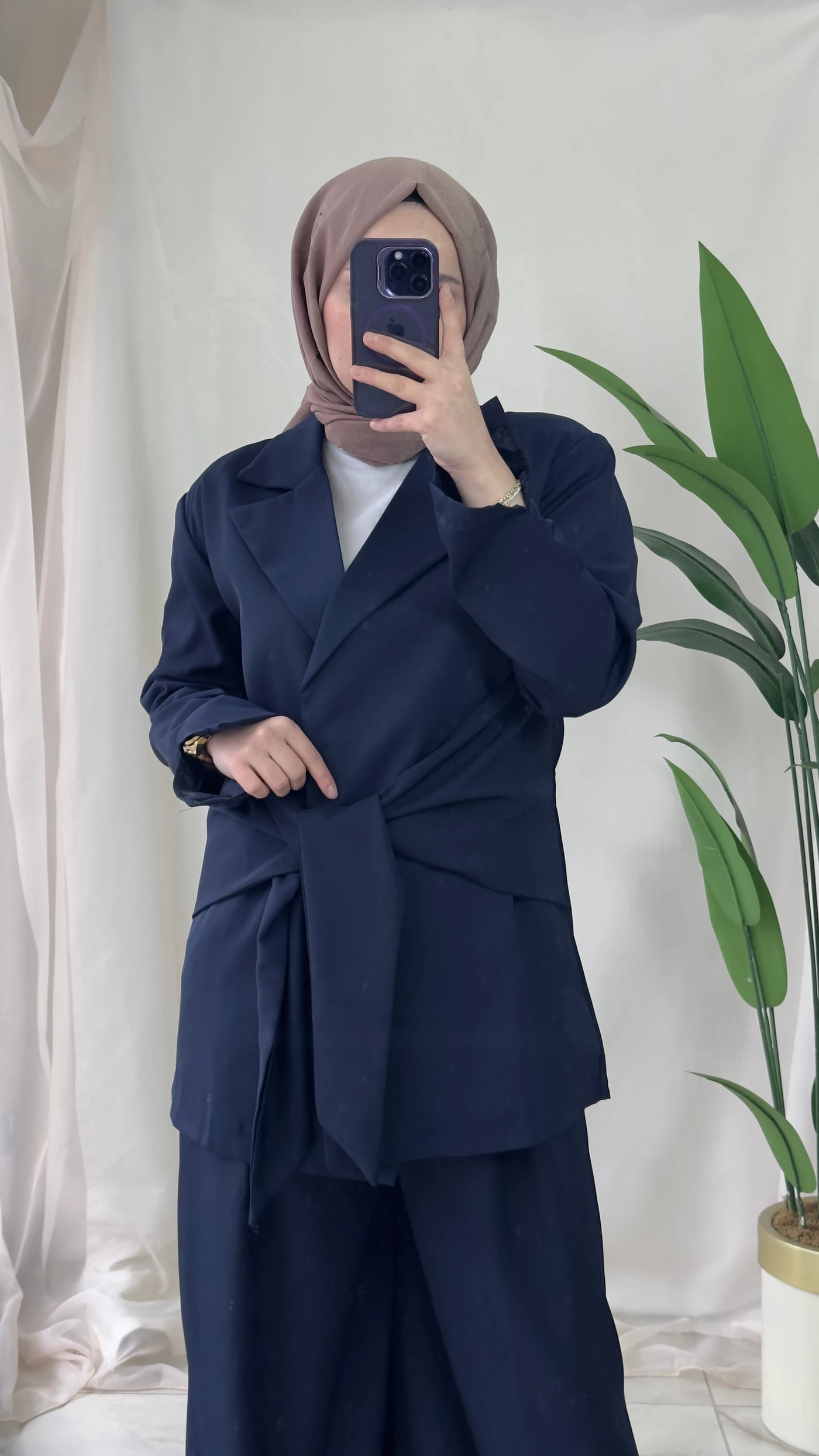 Bağlama Detay Blazer Ceket Pantolon Takım - Lacivert