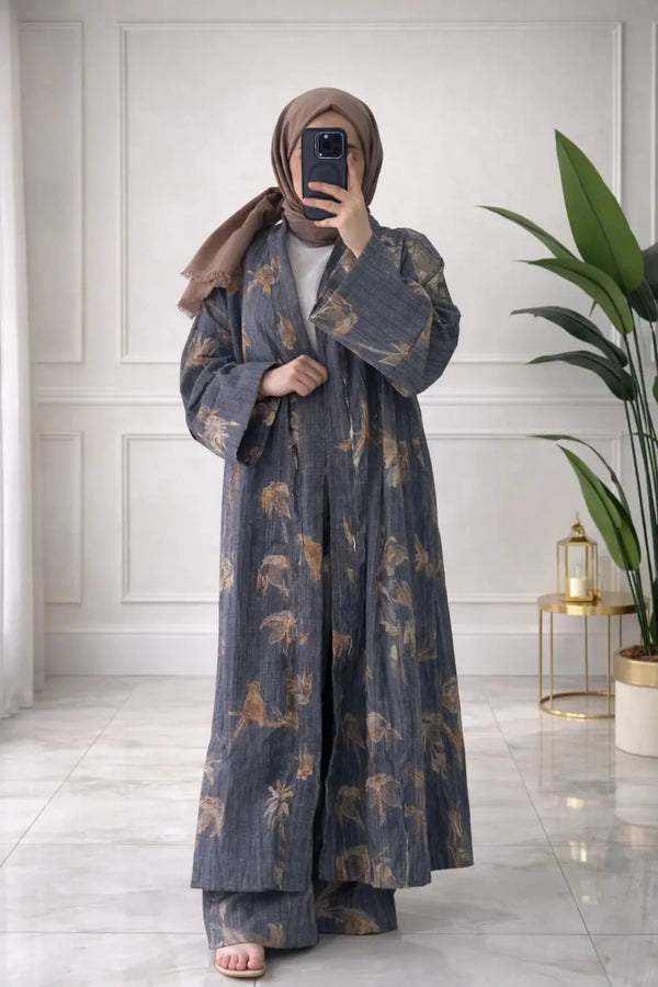 Bahar İkili Kimono Takım - Gri