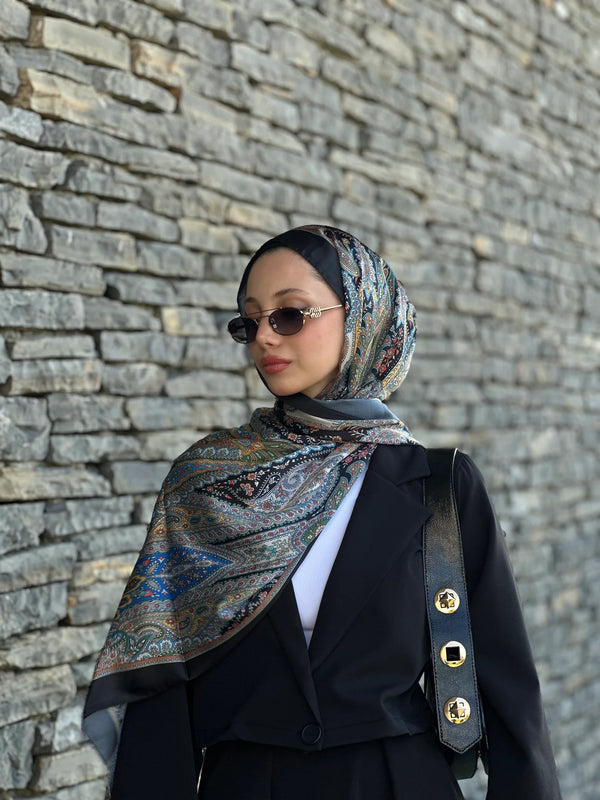 Retro Desen Soft Şal - Siyah