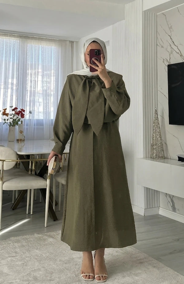 Gloria Bağlama Detay Modal Elbise - Haki