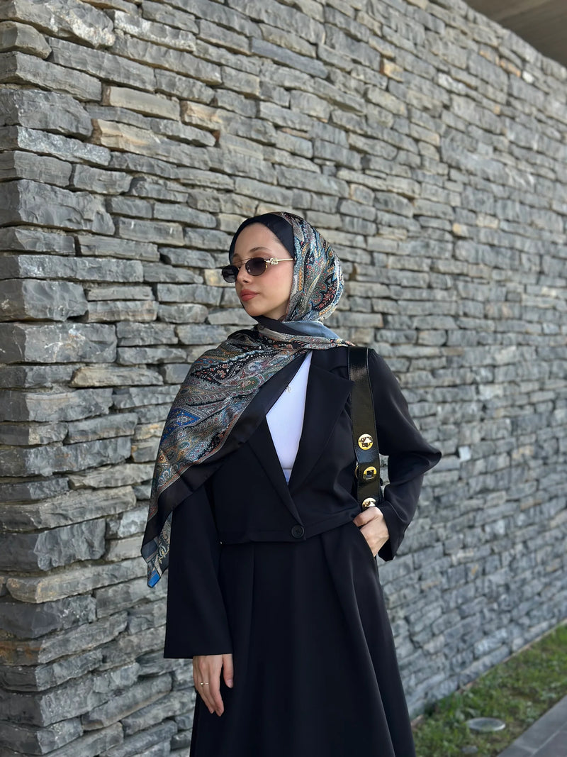Retro Desen Soft Şal - Siyah