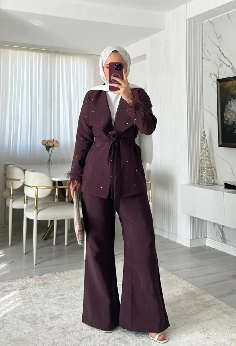 Shiny Ceket Pantolon Takım - Bordo