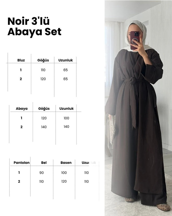 Noir 3'lü Abaya Set - Acı Kahve