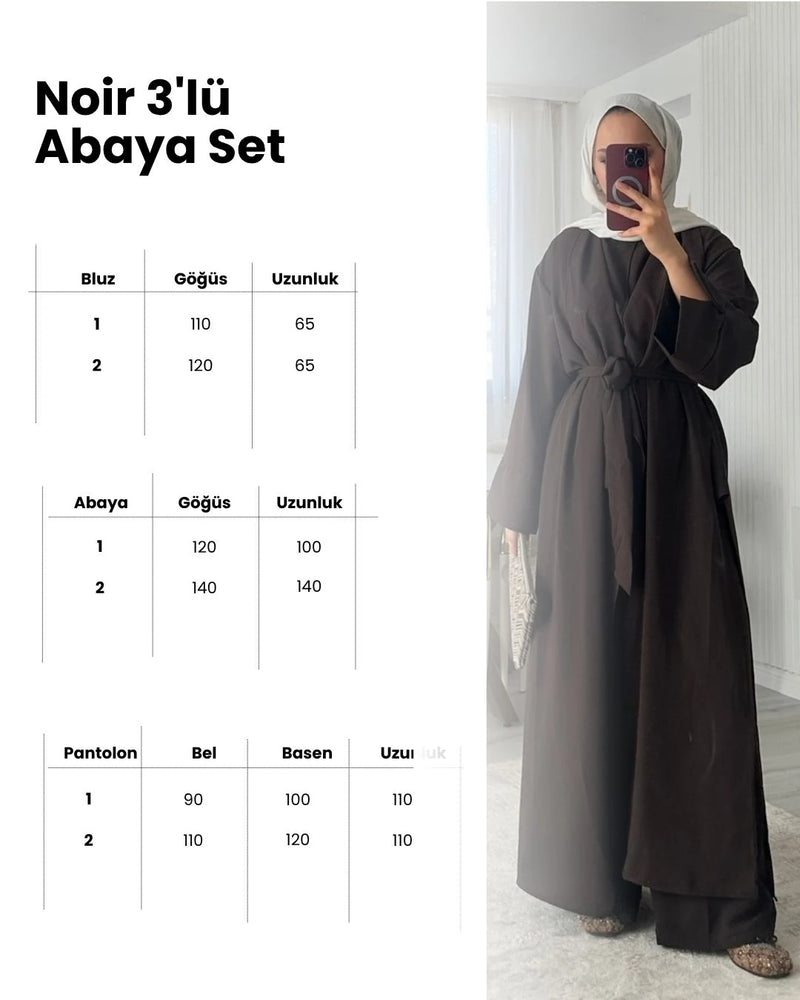 Noir 3'lü Abaya Set - Acı Kahve