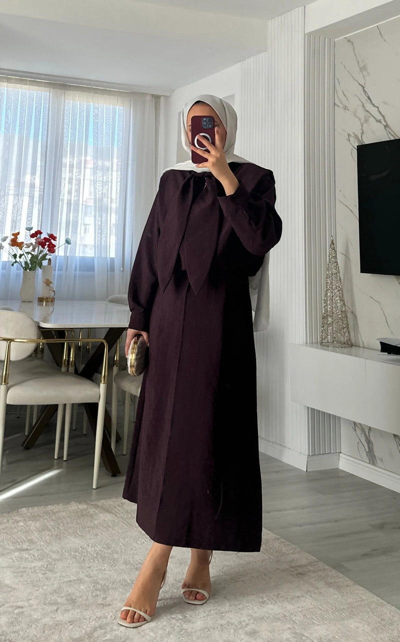 Gloria Bağlama Detay Modal Elbise - Bordo