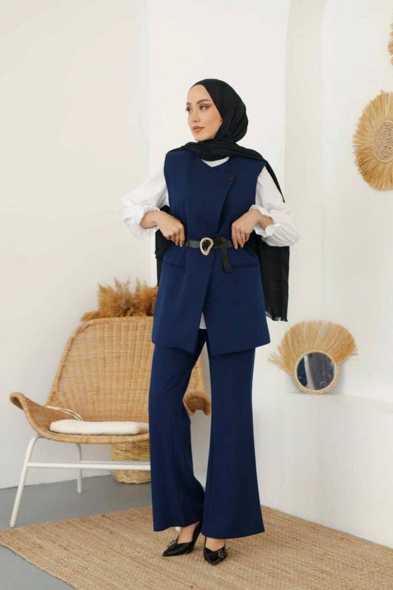 Kemerli Yelek Pantolon Takım - Lacivert