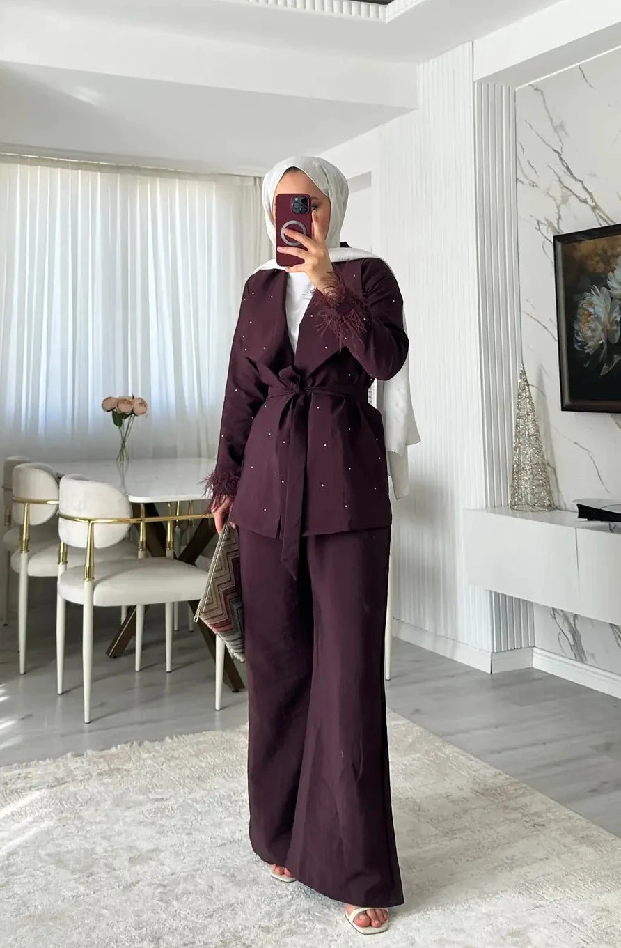 Shiny Ceket Pantolon Takım - Bordo