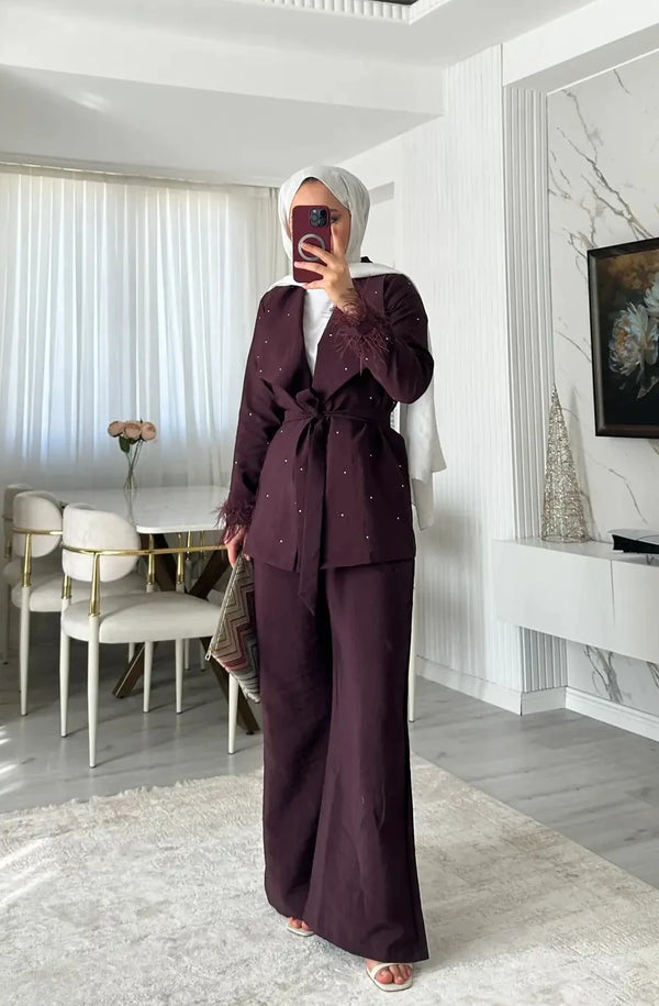 Shiny Ceket Pantolon Takım - Bordo