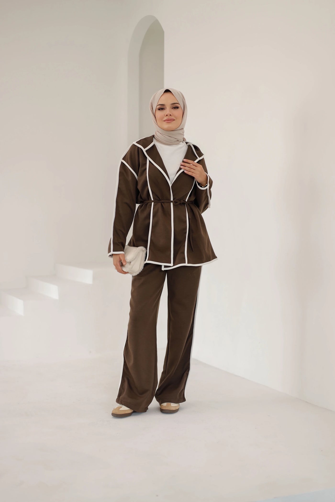 Biyeli Ceket Pantolon Takım - Kahverengi