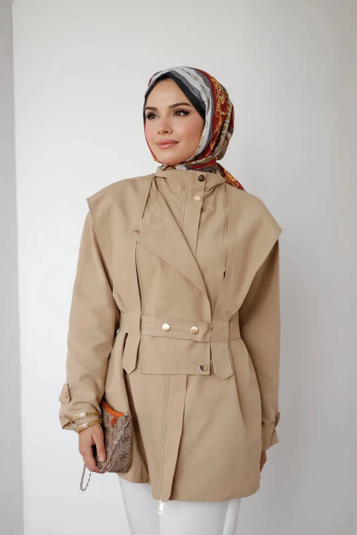 Retro Desen Soft Şal - Bordo