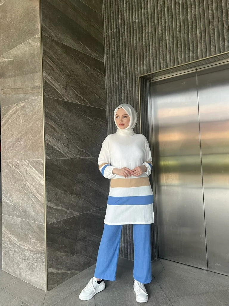 Şerit Detay Bürümcük Takım - Mavi